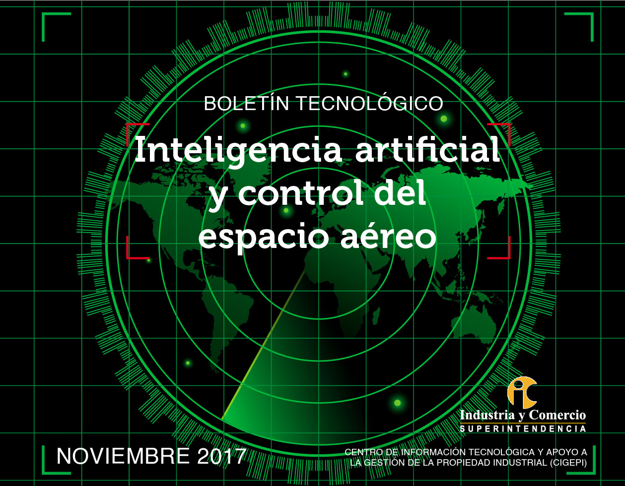 Ilustración de una pantalla de radar verde con líneas de seguimiento, representando el control del espacio aéreo.
