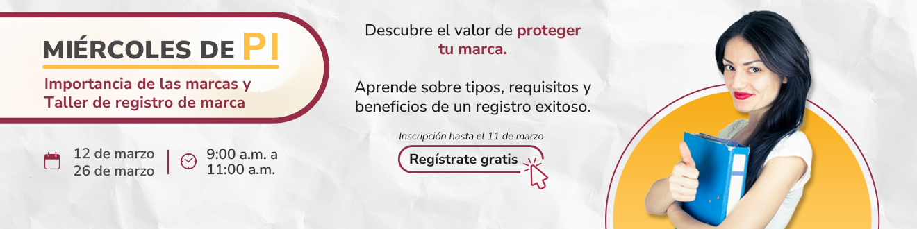 Imagen que invita a inscribirse en el ciclo de dos jornadas sobre propiedad industrial en marzo