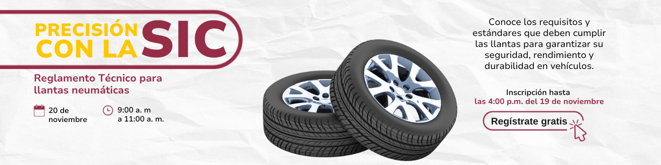 Imagen que presenta invita a la jornada de Reglamento Técnico para llantas neumáticas el 20 de noviembre