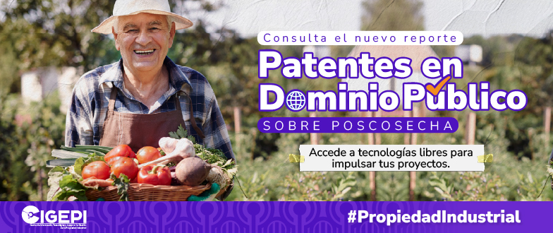 Poster con el titulo de ¨Poscosecha - Reporte de invenciones en dominio público¨
