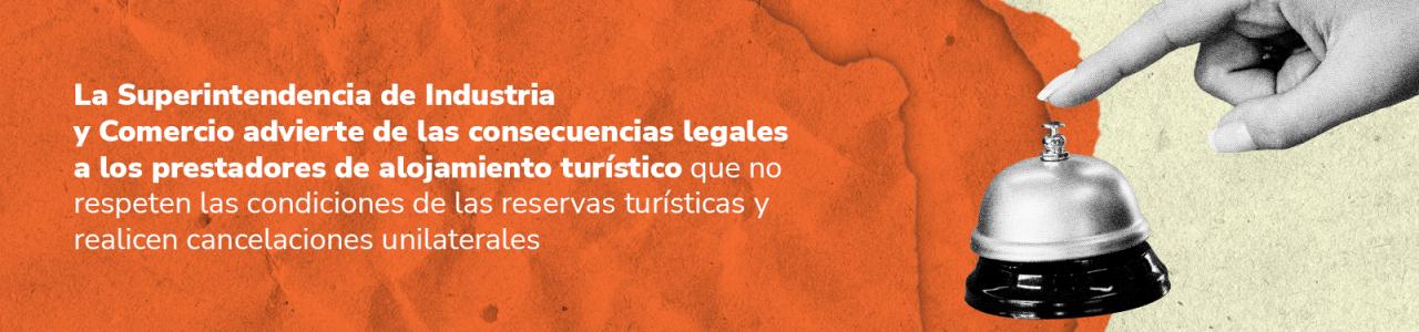 Banner con el titulo del Comunicado y una ilustración de una mano a punto de tocar un timbre de recepción de hotel sobre un fondo naranja con texturas de papel rasgado.