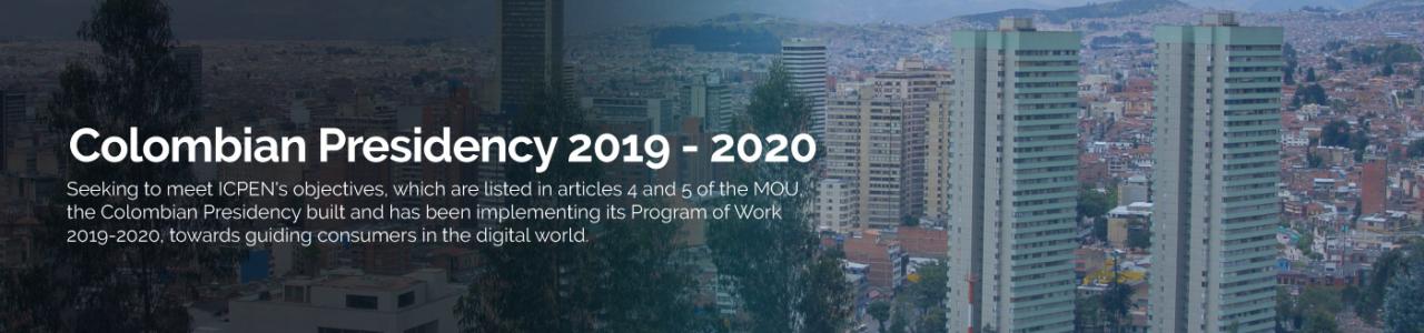 Banner ICPEN Colombian Presidency with a Bogota's photograph