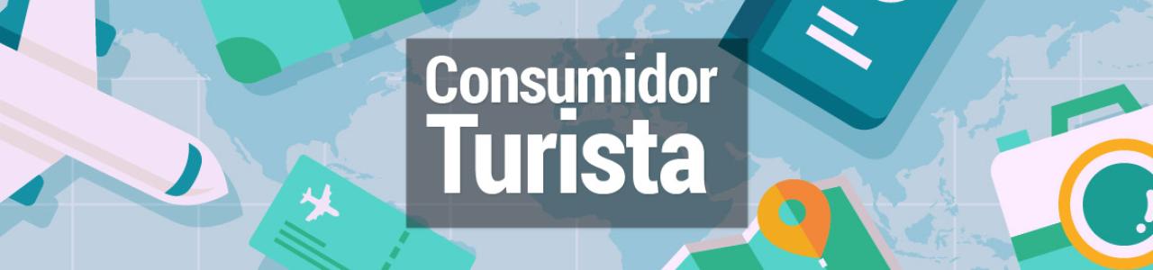 Banner con elementos de viaje y e título Consumidor turista