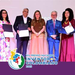 Premiación a los mejores inventores de Colombia, con el logo del evento y el texto de que la SIC los reconoció.