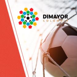 Banner de la Dimayor informando que la SIC sancionó a cinco clubes de fútbol profesional y a la propia Dimayor. Muestra un balón en la red.