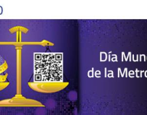 icono balanza de la justicia junto a texto dia mundial de la metrología