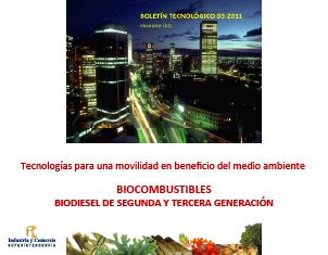 Portada que muestra una ciudad nocturna con el tráfico en movimiento (luces de vehículos), con énfasis en la movilidad ambientalmente amigable. El foco está en las generaciones más avanzadas de biodiésel.