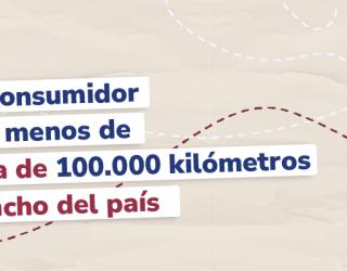 Anuncio promocional de "La Ruta del Consumidor" que muestra un autobús y resalta el logro de haber recorrido cerca de 100.000 km en menos de dos años por todo el país.