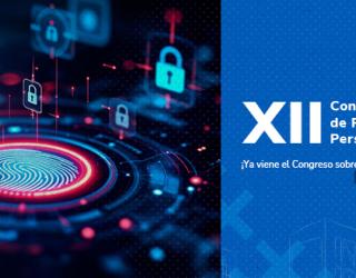Anuncio promocional del XII Congreso Internacional de Protección de Datos Personales con una imagen de seguridad digital y texto invitando al registro.