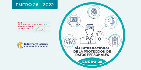 tiene la fecha de enero 28 -2022, contiene el logo de la sic, contiene un un humano rodeado por varios elementos relacionados con datos personales 