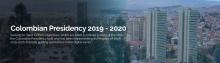 Banner ICPEN Colombian Presidency with a Bogota's photograph